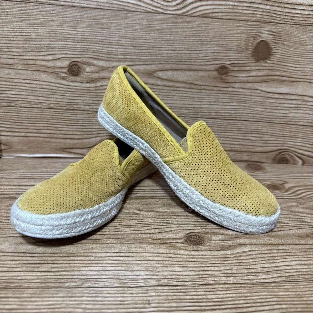 Clarks Azella Theoni Flats Women Sz 9.5 Espadrille Slip On Shoes Yellow Vacation